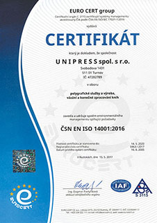 Certifikát ISO 14001 UNIPRESS