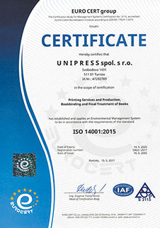 Certifikát ISO 14001 UNIPRESS
