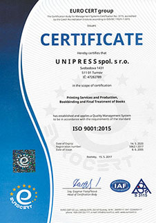 Certifikát ISO 9001 UNIPRESS